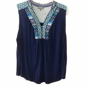 Market & Spruce Sleeveless Navy w/ Boho Print Top
